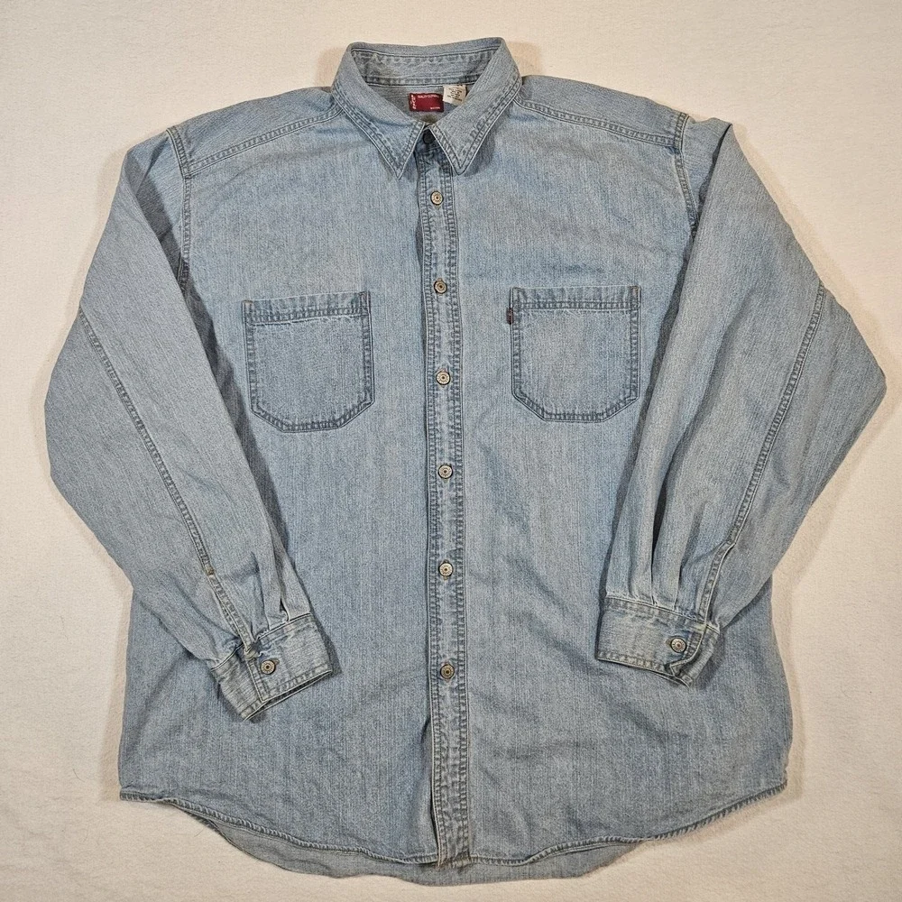 Levis Vintage Mens Button Up Shirt Denim Red Tab Large 2002
